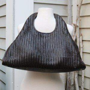 Banana Republic Dark Brown Woven Leather Large Hobo Bag w Braided Handles